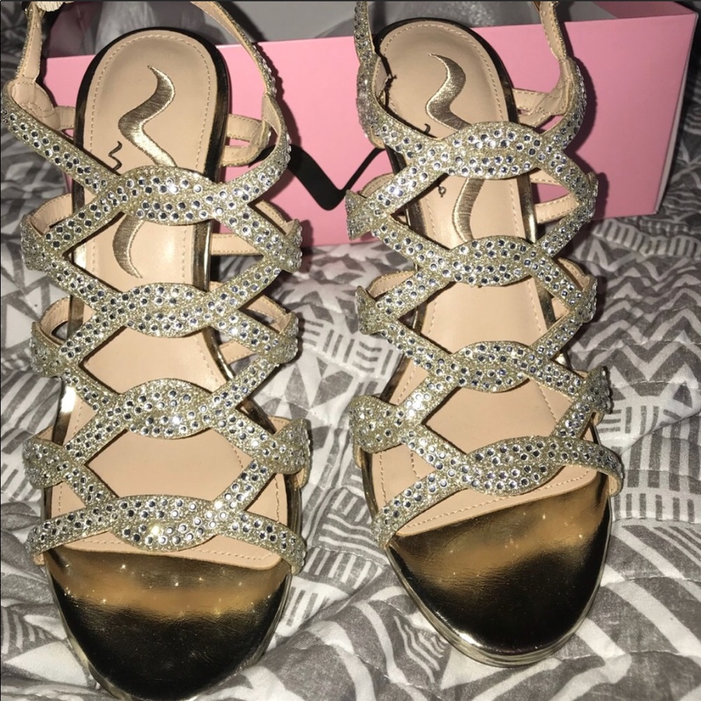 Gold and silver rhinestone heel